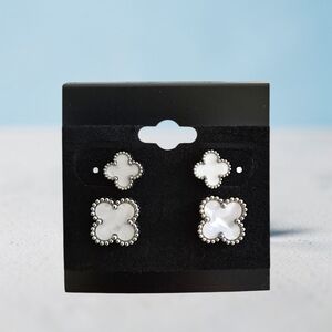 Pearly-White Stainless Steel Clover Earrings Set - 2 Pairs